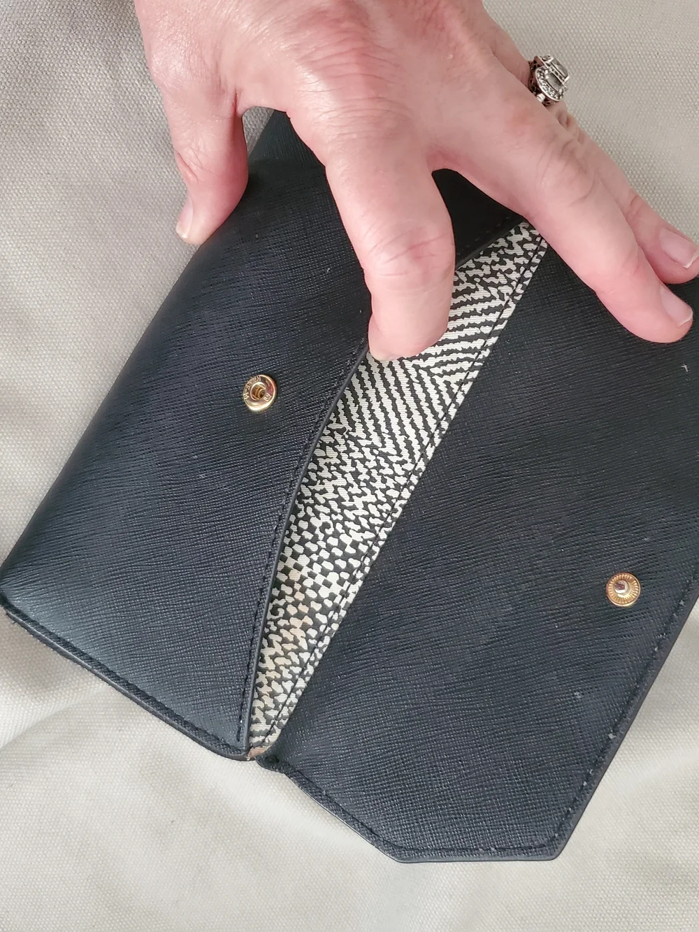 Rebecca Minkoff Black Saffiano Wristlet Clutch with Gold Plaque
